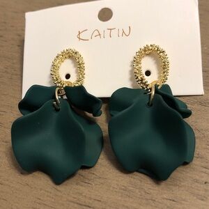 Kaitin Green and Gold Tone Floral Earrings